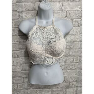 Victoria Secret Pink Bralette Bra Push Up‎ High Neck Halter Lace Crop Size Small
